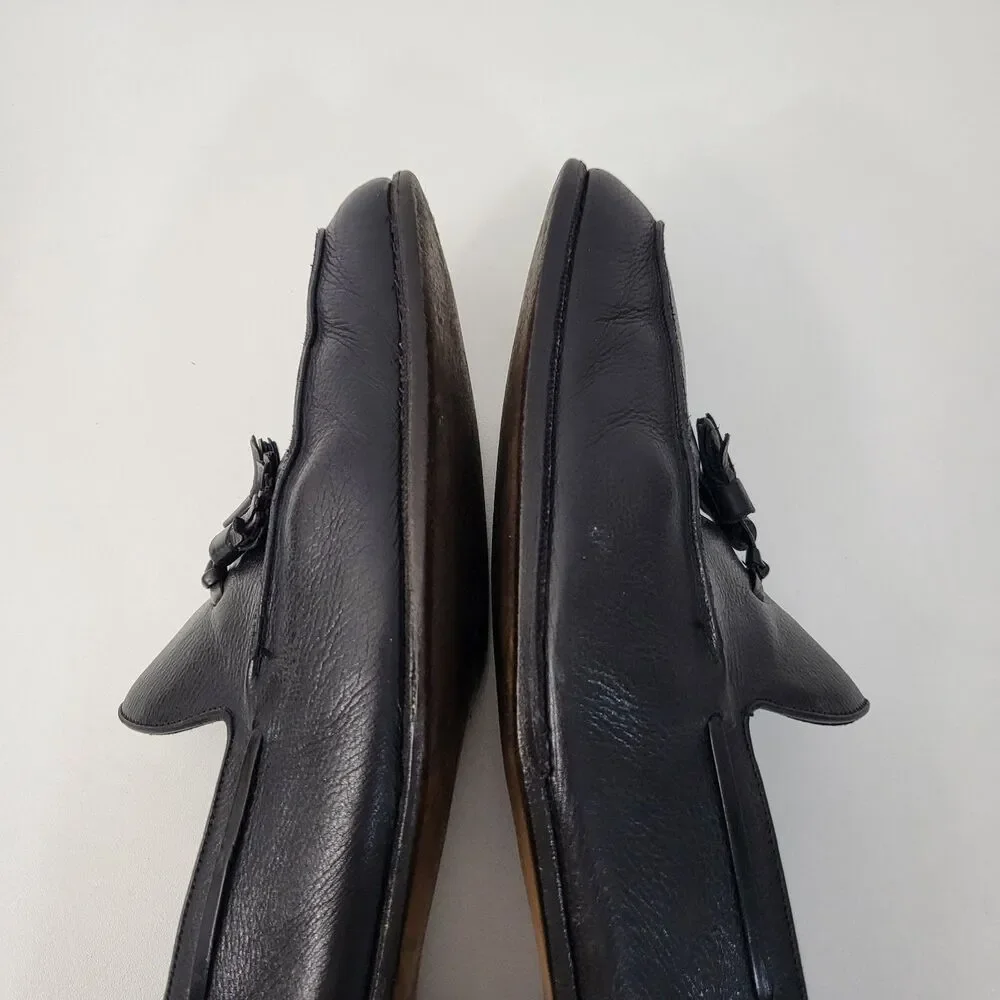 BALLY Black Leather Tassel Loafers Mens 13 EEE Dress Shoes Triple Wide Width